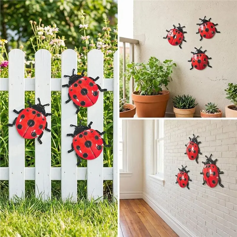 B23B 3PCS Ladybug Iron Wall Decoration 3PCS Ladybug Beetle Home Wall Decoration For Garden Living Room Kitchen Room Porch