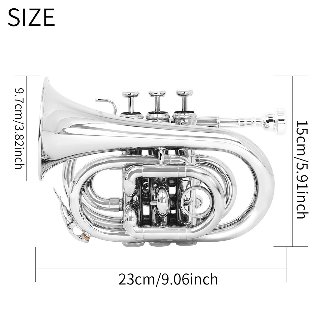 SLADE Mini Pocket Trumpet Bb Flat Brass Gold-painted Exquisite Durable Musical Instrument with Mouthpiece Gloves Strap Case