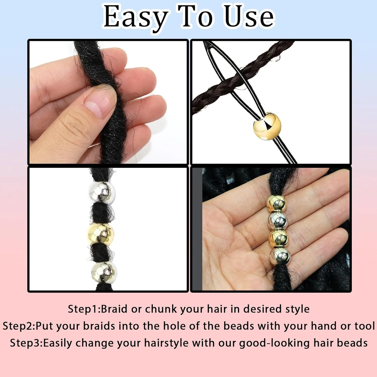 25 unids/bolsa 12mm cuentas de rastas galvanizadas de oro y plata son adecuadas para accesorios para el cabello rastas