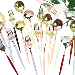20cm White Gold Disposable Tableware Plastic Knife Fork Spoon Cutlery Set Tableware Set Flatware Wholesale Birthday Dinnerware