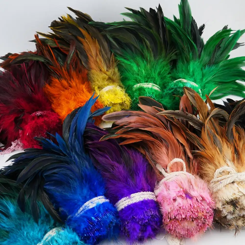 

12 Color Natural Chicken 5-6 Inch Rooster Pheasant Feather Tail 14-20 cm Strip Strung Rooster Feathers for Craft Supply