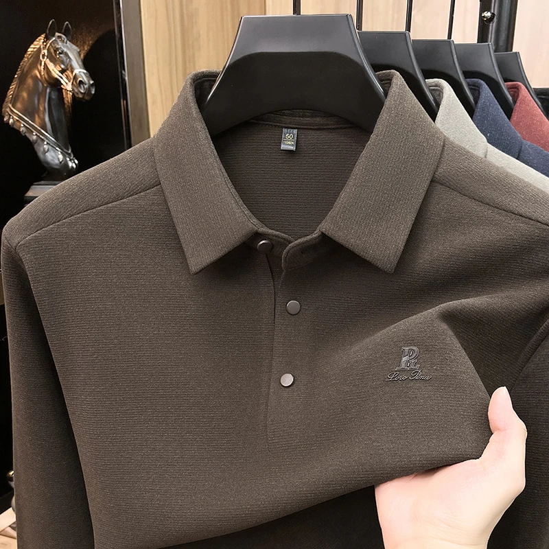 High End Luxury Long Sleeved Polo Shirt for Men's Business and Leisure, with A Collar and Long Sleeved Base, Men's Top view 5