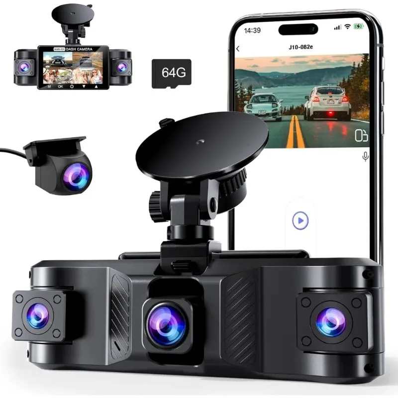 

4 Channel 2.5K Dash Cam Front Rear Left Right, 170° Wide Angle Car Dash with 5GHz WiFi & App Control, G-Sensor, Super Nig