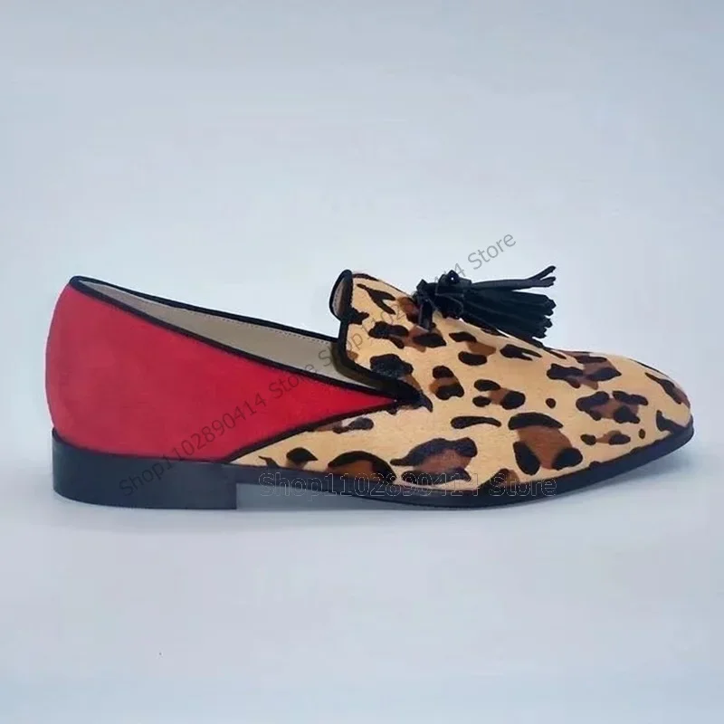 

Mixed Color Leopard Print Tassels Decor Loafers Fashion Slip On Men Shoes Luxury Handmade Party Feast Banquet Men Casual Shoes