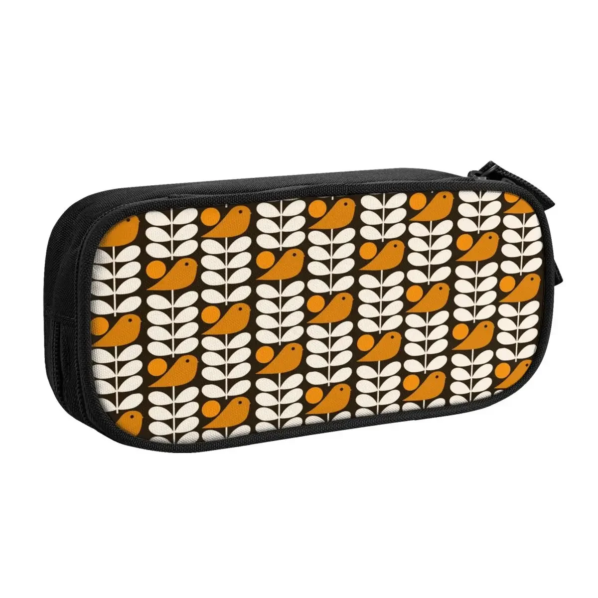 Multistem Birds Black White Orange Kawaii Pencil Cases Girl Boy Large Capacity Orla Kiely Scandi Pencil Pouch School Supplies