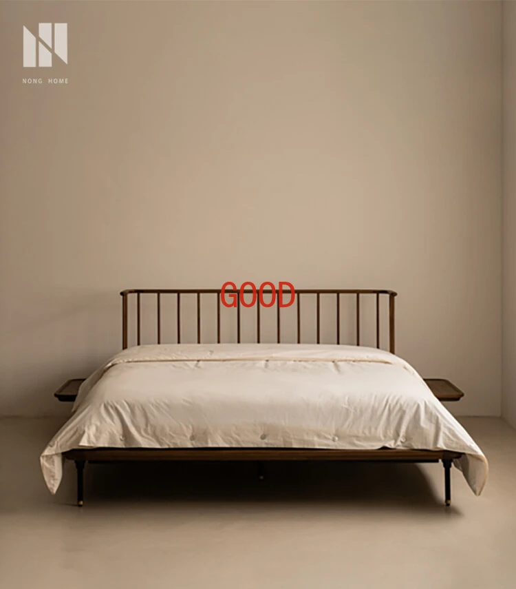 

Retro style solid wood bed Home master bedroom double bed 1.8m log bed 1.5m