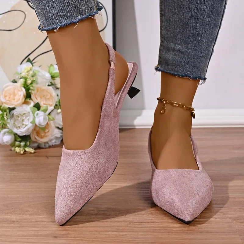 2026 New Sexy Pointed Toe Mid Heel Women Sandals Fashion Slingback Closed Toe Solid Female Shoes Comfortable Casual Sandals