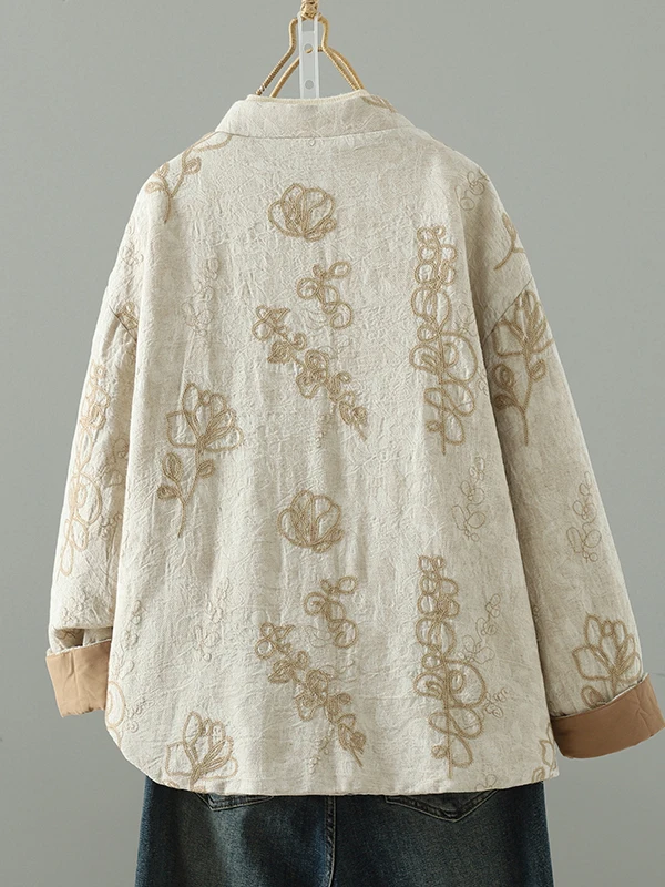 Authentic New Chinese Sle National Print Cotton Jaet Autumn Winter Thiened Long Sve Stand Collar Single Button Coat