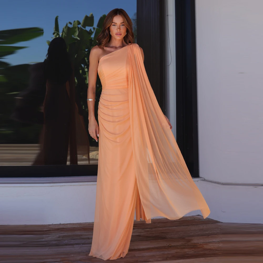 Nuevo Vestido de Noche Sirena 2026, Elegante, de Un Solo Hombro, con Fajín, Vestidos de Gala Personalizados para Celebridades, Vestidos de Fiesta de Chifón Fruncido de Alta Calidad