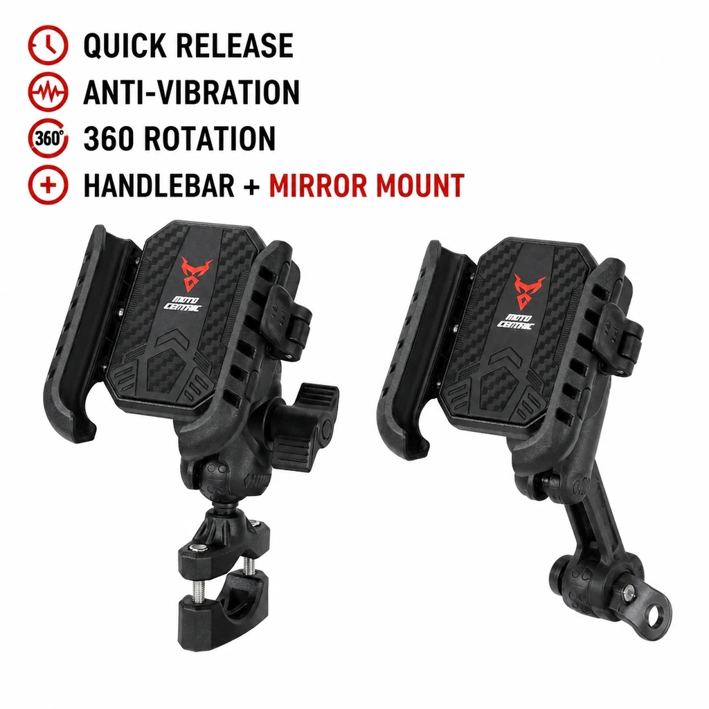 Shockproof 360° Rotating  Phone Holder Quick Release Cellphone Stand, Fit Motorcycle E-Scooter, Reserved Port for Action Camera