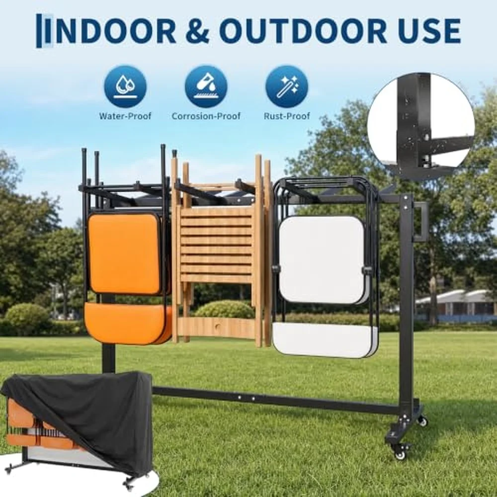 Heavy Duty Folding Chair & Table Dolly Cart with Wheels 660 lb Capacity Holds 42 Chairs/12 Tables Locking Brake Casters