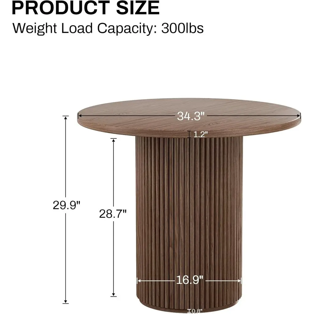 Round Dining Table, 34.3" ern Wood Kitchen Table or 2 to 4, Pedestal Circle Dining Tables, luted Dining Table or Leisure, Coee, image 2