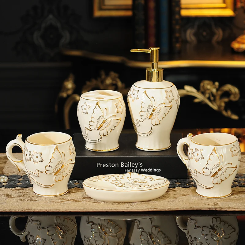 

Five-Piece Bathroom Set Bathroom Washing Set Bathroom Supplies Gargle Cup Couple Six-Piece Set Wedding