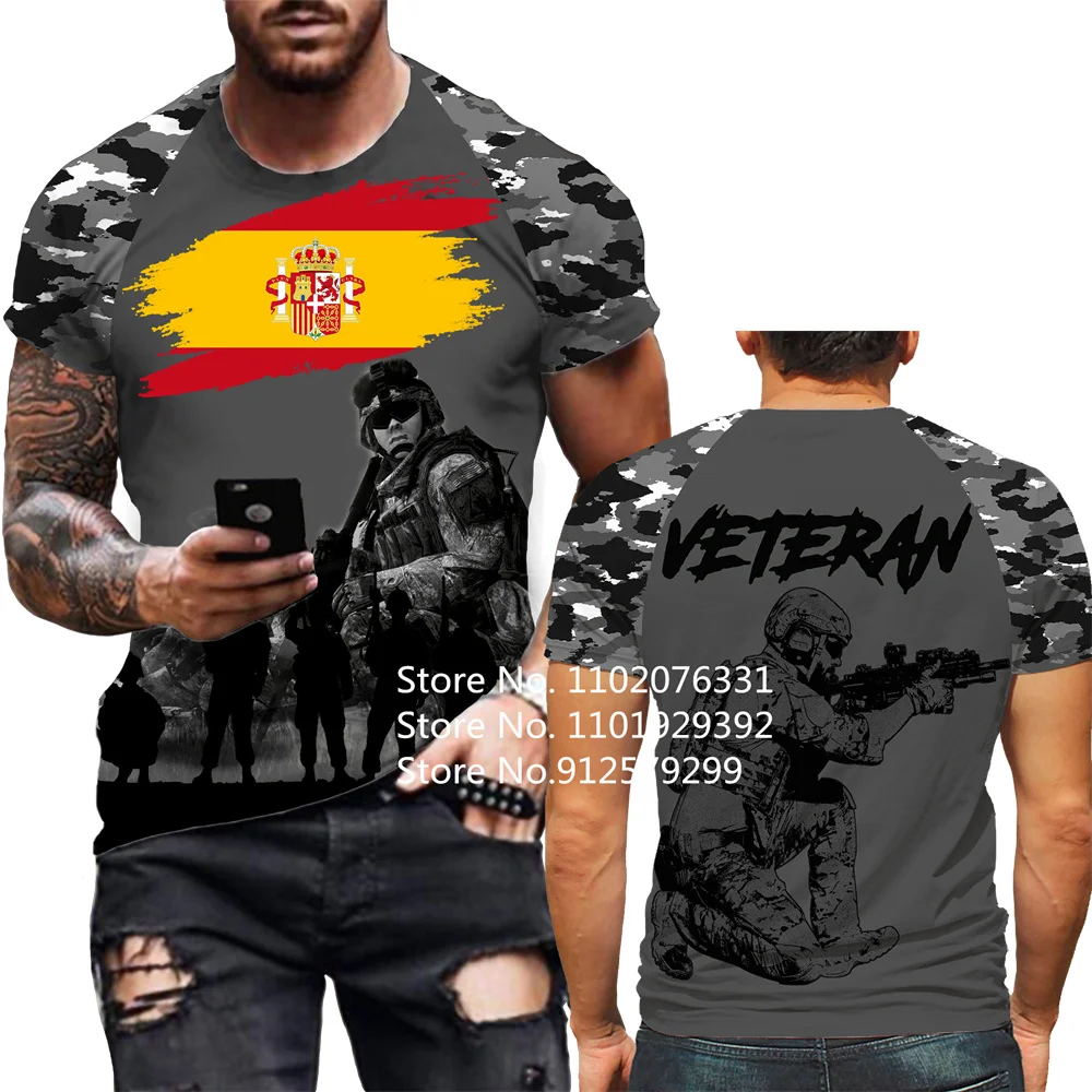 Outdoors Fashion Soldier Army Veteran Spain Flag 3D Print T-shirts Loose O-Neck Short Sleeve Casual T Shirt Men Tops