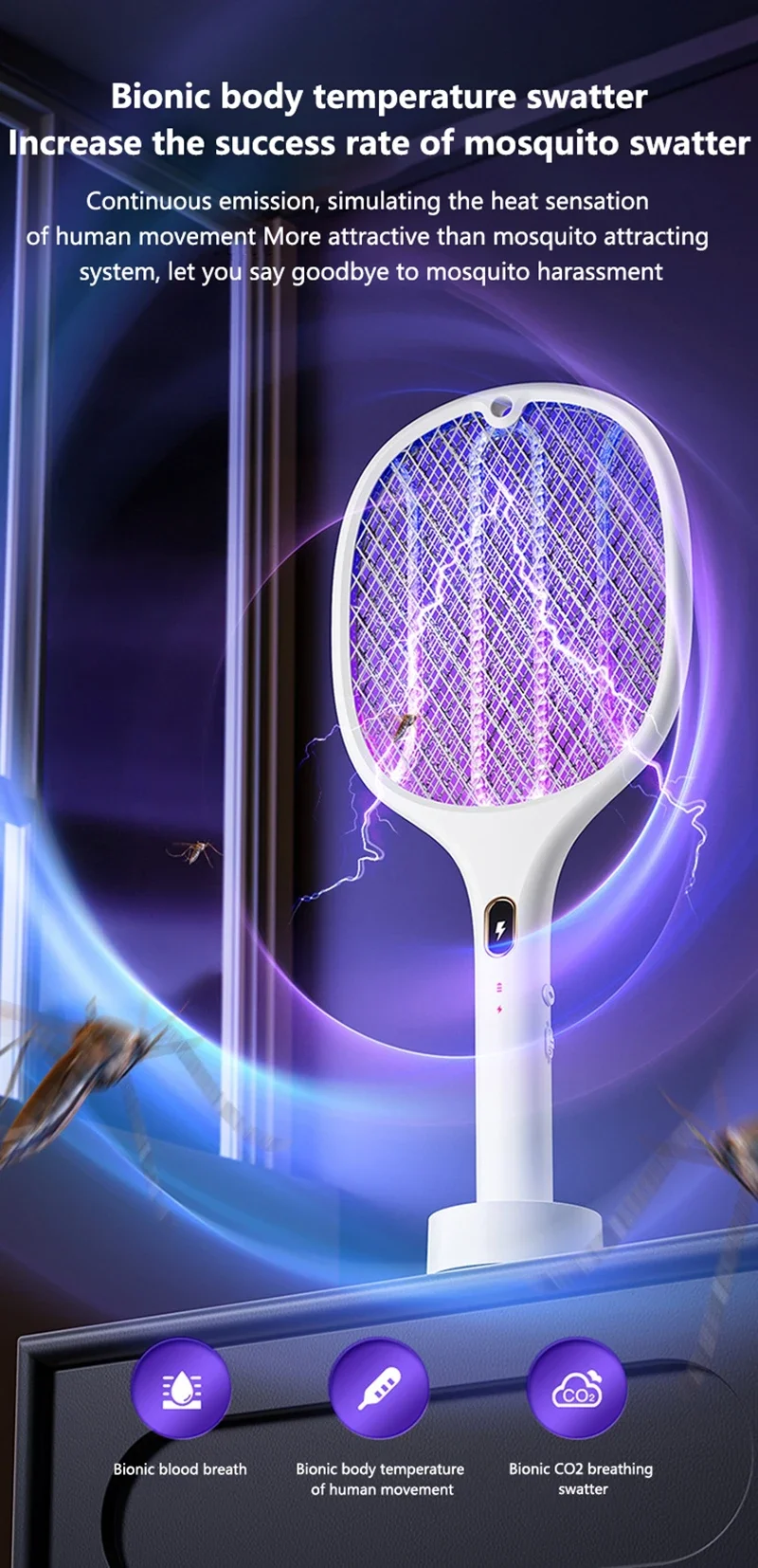 3-in-1 Multifunktions-Insektenfänger-Schläger, USB-aufladbar, Mückenvernichter, sicherer elektrischer Mückenfänger, Schädlingsbekämpfungszubehör – Detail 2