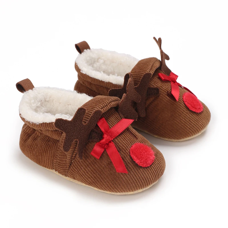 Cute 0-18M Baby Fleece Slippers Boots Soft Anti-Slip Xmas Booties Toddler Boys Winter Elk Deer Christmas Boots For Girls