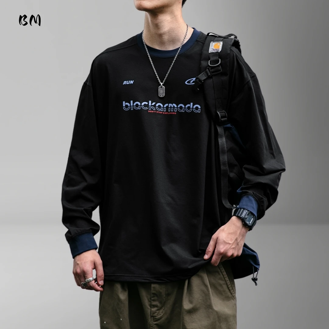 Korean Streetwear Long Sleeve T-Shirt Men Women Quick Dry Tech Lightweight Athletic Letter Print Pullover Spring Autumn Trendy