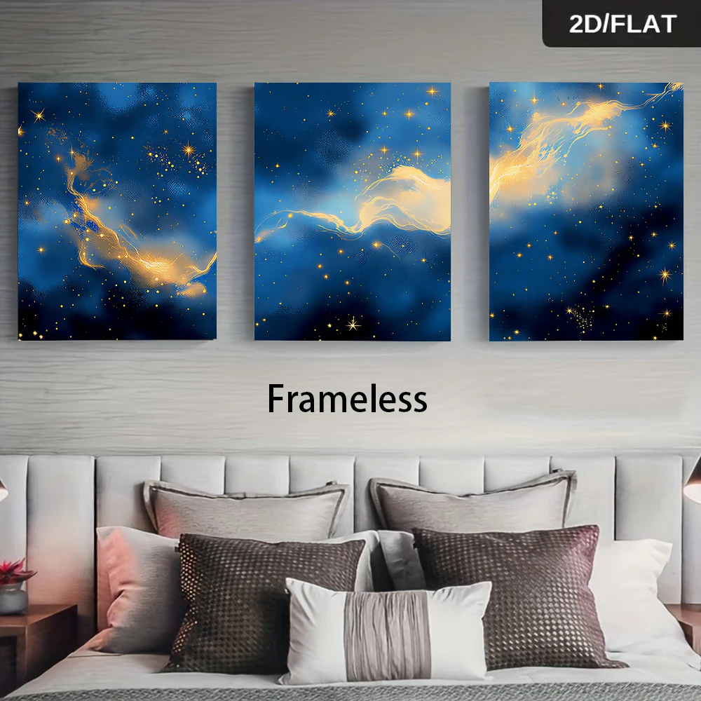 3PCS Large-sized frameless canvas paintings,1 set of Starry Sky and Nebula Triptych Frameless Decorative Painting for Home Decor