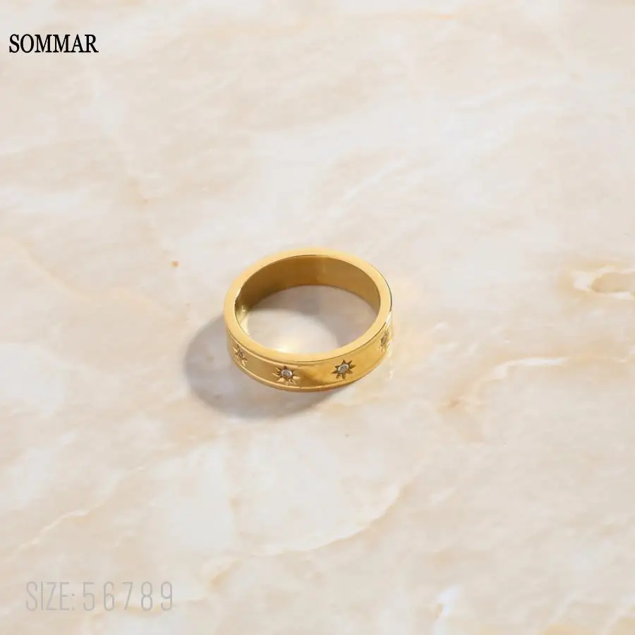 SOMMAR online shopping india Gold color size  6 7 8  Female Friend wedding rings Shining Star Ring opal jewelry 