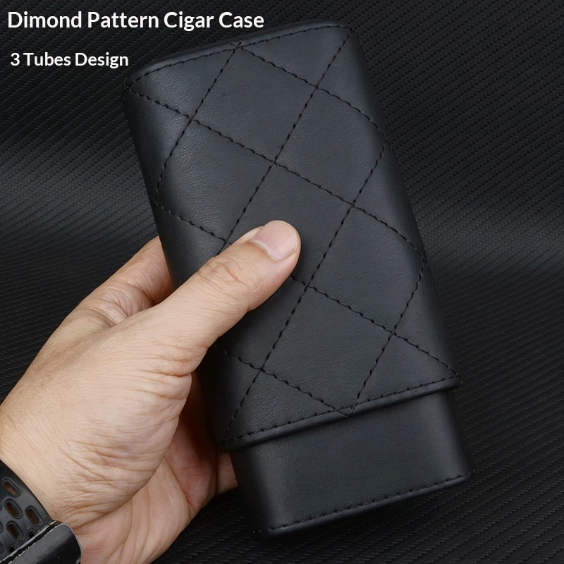 Large Size Cigar Case Premium PU Leather Holder 64Ring Wood Lining Travel Humidor 3-Tube Mini Cigar Box Gift for Men