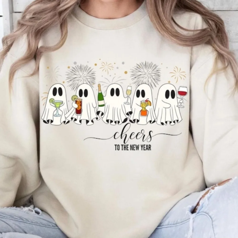 

Cheers To The New Year Women Harajuku Hoodie Cute Ghost New Year Uniqu Sweatshirts Party 2026 Pullover Celebration Hoody