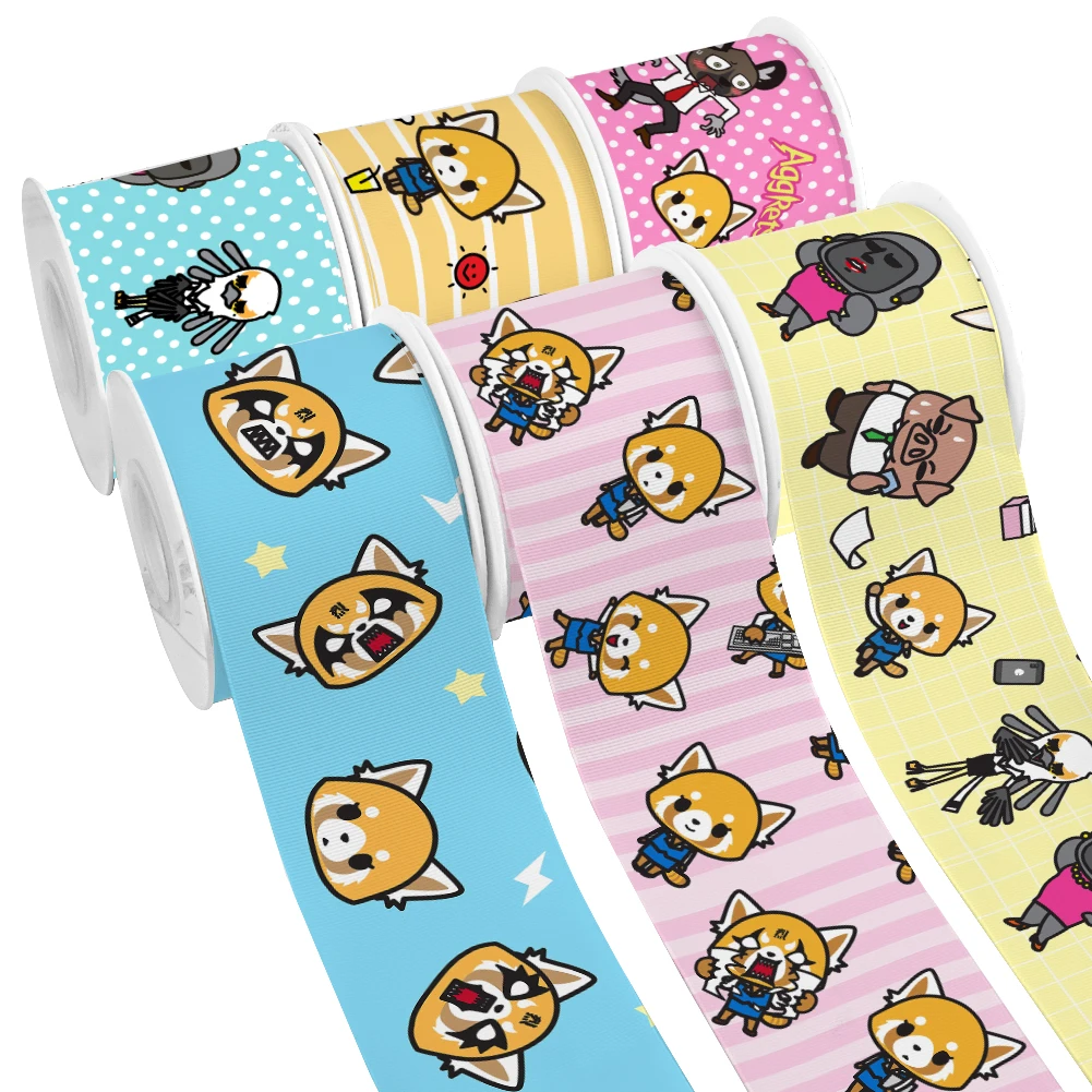 Cartoon Japanese Anime Sanrio Aggretsuko Character Design Printed Grosgrain Satin Ribbon for Gift Wrapping Hair Bow 50 Yards