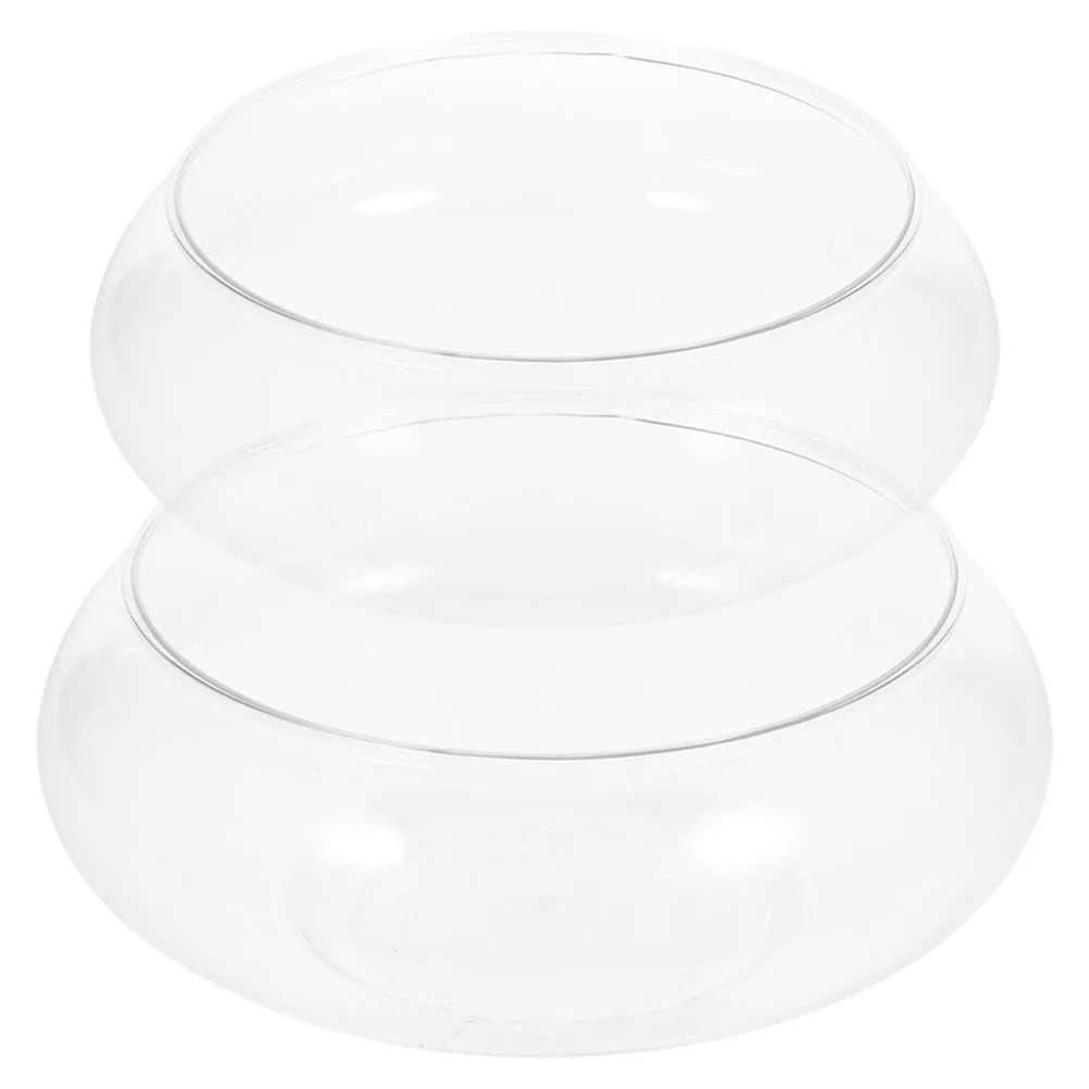 

2Pcs Clear Desktop Small Plastic Fish Tank Round Aquarium Bowl for Goldfish Shrimp Turtle Office Home Decoration