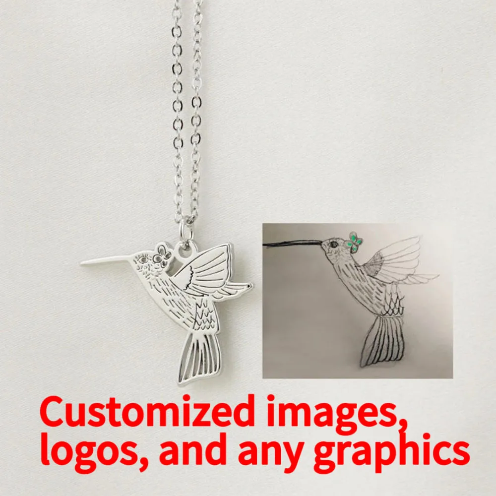 Custom Children's Drawing Pendant Necklace, Custom Logo Necklace, Children's Art Jewelry, Children's Gift, Commemorative Gift