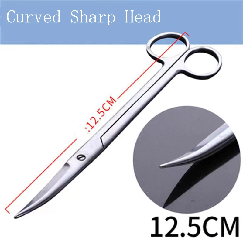 Medical Surgery Surgical Scissors Stainless Steel Tissue Tool Ophthalmic Suture Removal Straight Round Curved Sharp Head 12.5CM