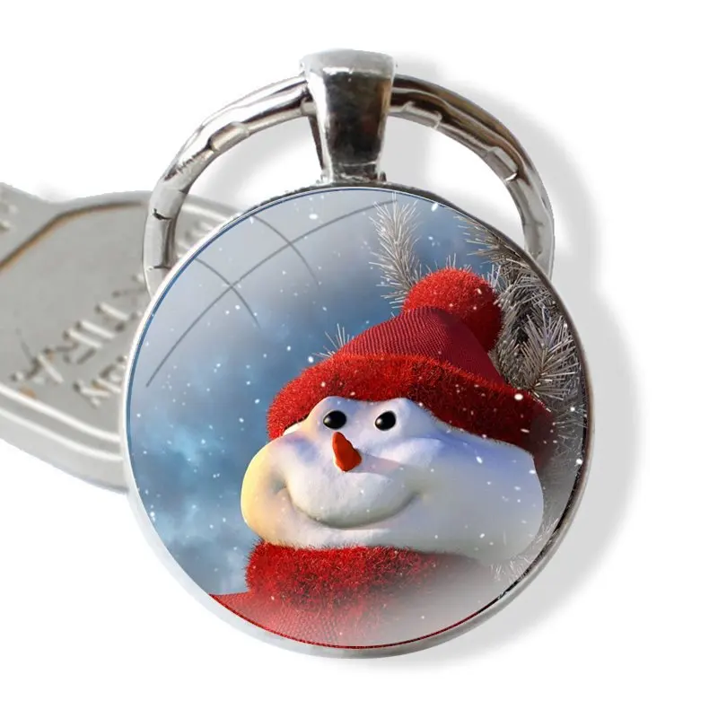 Weihnachten Schneemann Schlüsselanhänger handgemachte Glas Cabochon Schlüsselanhänger Halter Anhänger Schlüsselanhänger