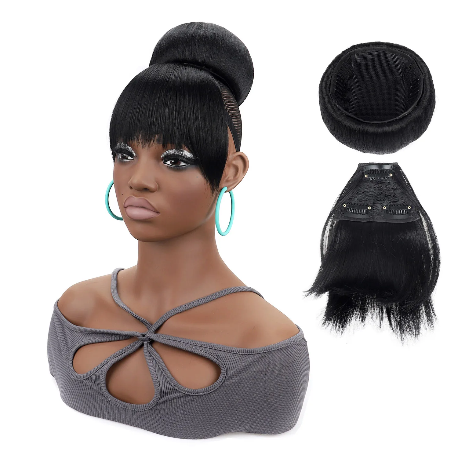 jeedou-afro-puff-chignon-com-franja-coque-preto-com-franja-conjunto-de-coque-donut-com-almofada-e-presilha-aplique-de-cabelo-sintetico-esferico-para-penteados-apanhados