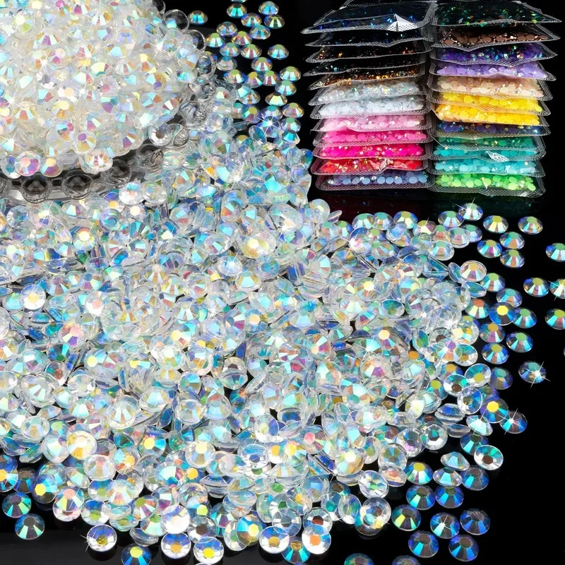 Transparente AB-Harz-Gelee-Strass-Steine 2mm 3mm 4mm 5mm 6mm – Kunstperlen für Bastelarbeiten, DIY-Nagelkunst, Charms, Zubehör, Steine in Großpackung