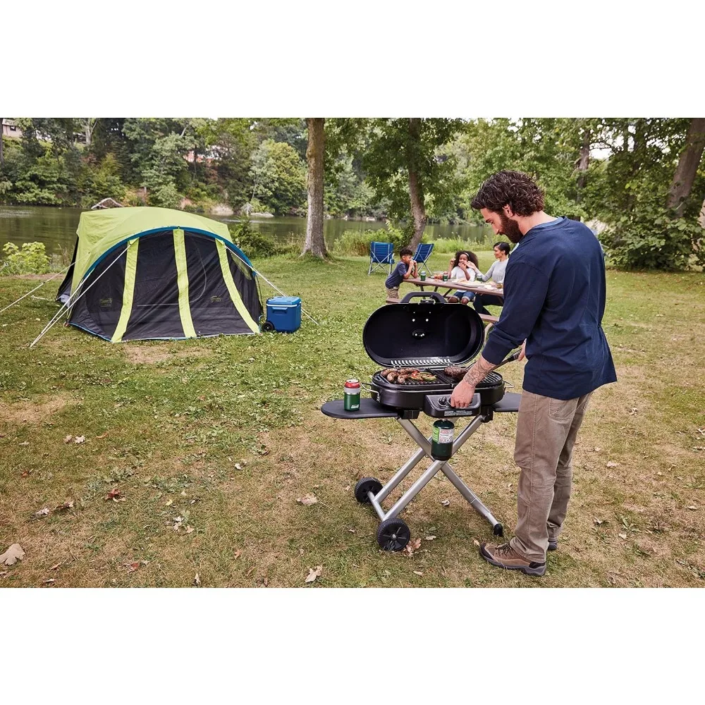 285 Portable Stand-Up Propane Grill, Gas Grill with 3 Adjustable Burners & Instastart Push-Button Ignition