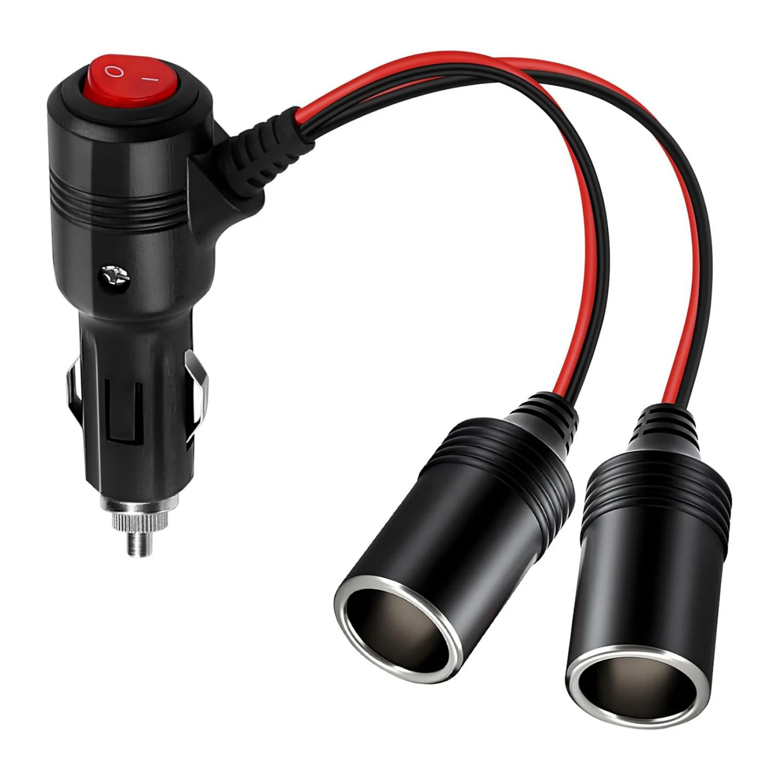 1Pc Universal Car Cigarette Lighter Splitter Adapter With On Off Switch 1 Male To 2 Female Sockets 15A Fuses For 12V/24V Car