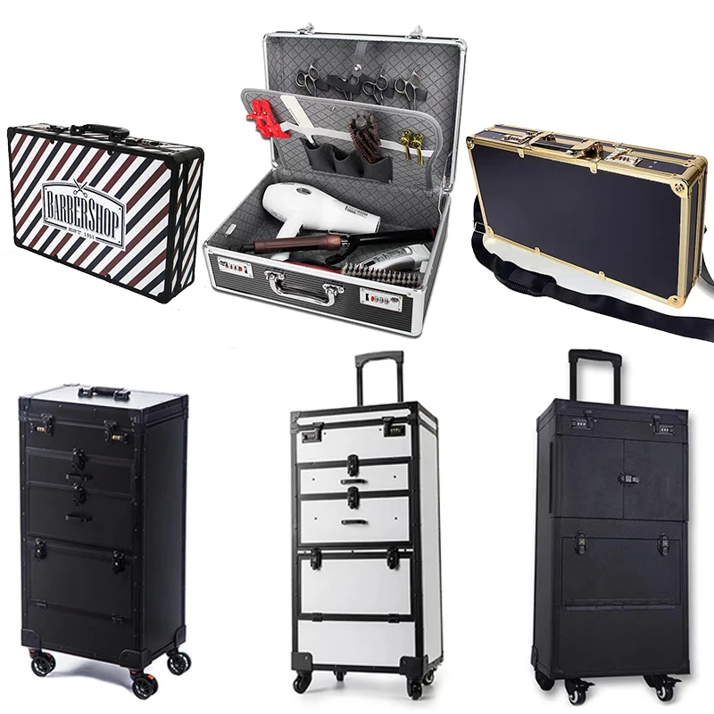 

Professional Barber Travel Carrying Case Comb Clipper Organizer Tool Box Rolling Salon Case Suitcase Hairdressing Case on Wheels