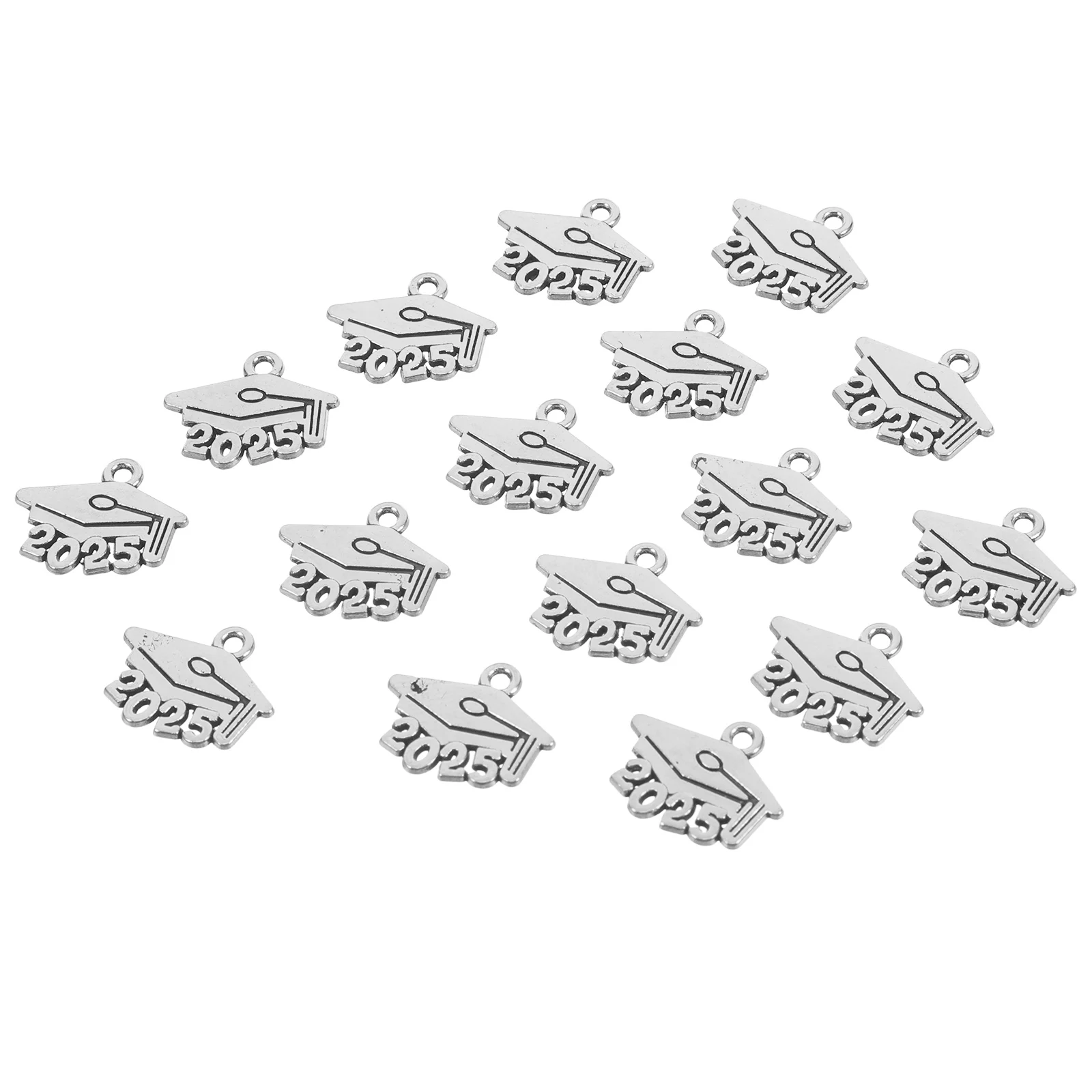 

100 Pcs Graduation Cap Pendant Alloy Jewelry Accessories Commemorate Decorations Year 2025 Charms DIY Silver Durability Fashion