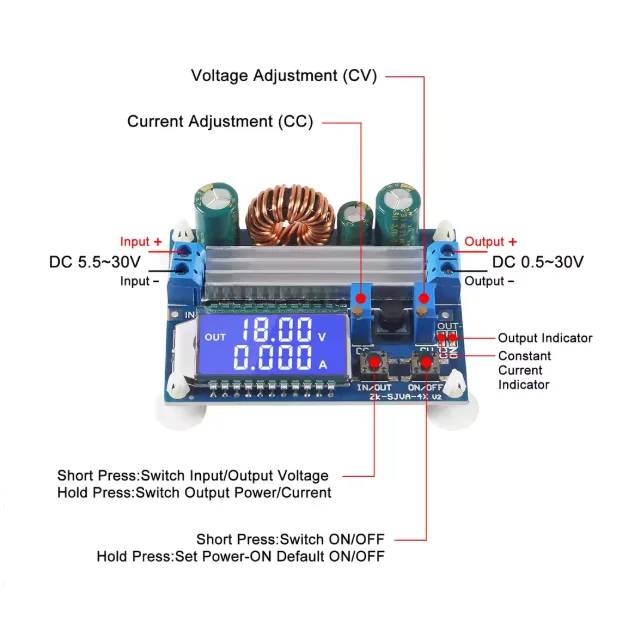 Adjustable voltage regulator, constant voltage regulator, constant current LCD digital voltmeter, and voltage boosting module