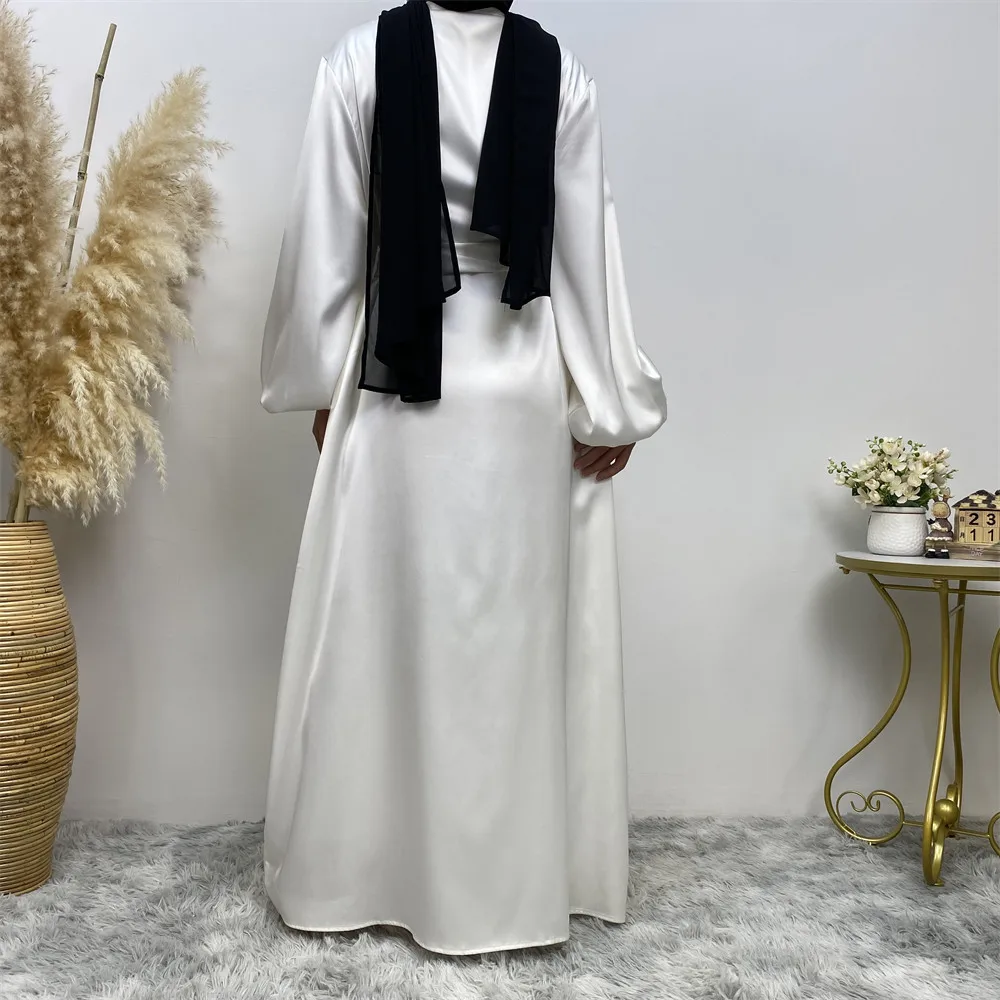 UNI Satin Open Abaya Ramadan Dubai Robe Femme Musulmane Turkey Kaftan Islamic Clothing Muslim for Women Caftan Marocain Cardigan