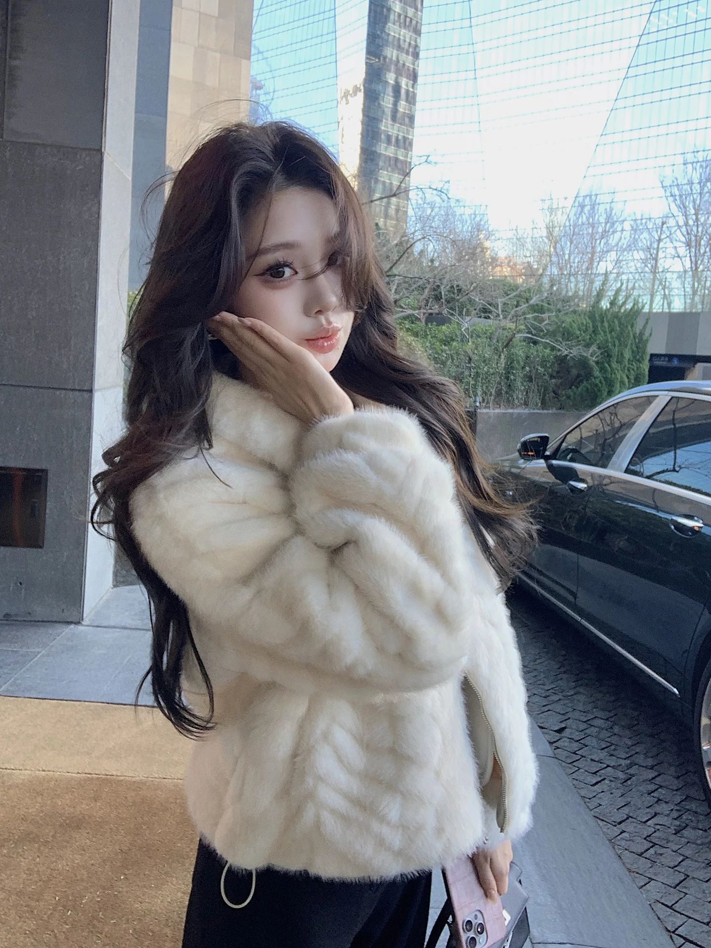 チョウミートヤオ ふわふわ パーティー 高級感 ルーズファー レザー一体型 レディース 冬用 ショートアウター カジュアルスタイル ポリエステル繊維