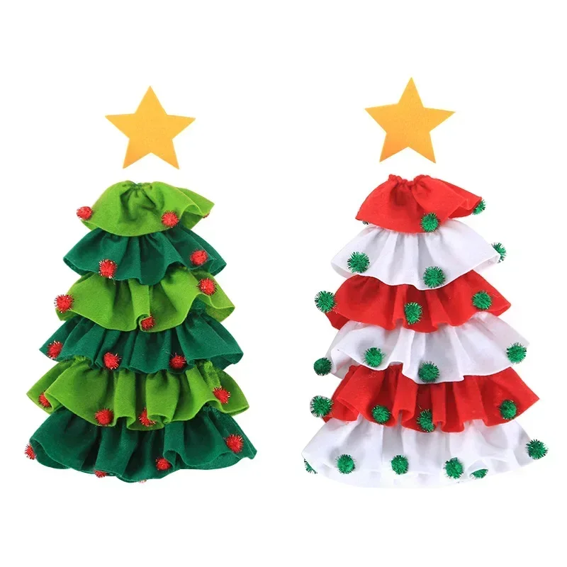 Christmas Tree Wine Bottle Cover Sticky Wool Ball Red Merry Christmas Decor Wine Bottle Bag for Xmas New Year Dinner Decor