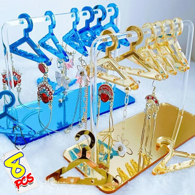 8PCS Hangers Clear Acrylic Jewelry Display Rack Earring Hanging Clothes Stand Storage Jewellry Shopwindow Manager Displays Racks