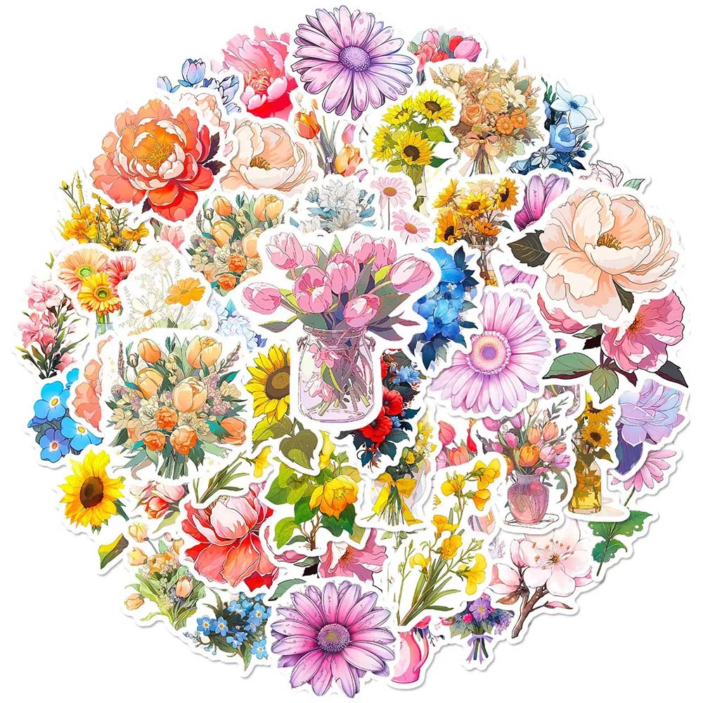 10/50pcs Cartoon Floral Flower Plant Stickers Pack Graffiti decalcomanie per bambini Scrapbooking bagagli Laptop Notebook Wallpaper Phone