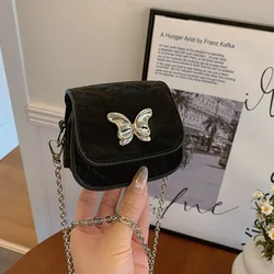 Bolso cuadrado pequeño para mujer, bandolera de hombro con cadena de mariposa, Mini bolso de lápiz labial, bolso de sillín de moda Simple, monedero exquisito para mujer