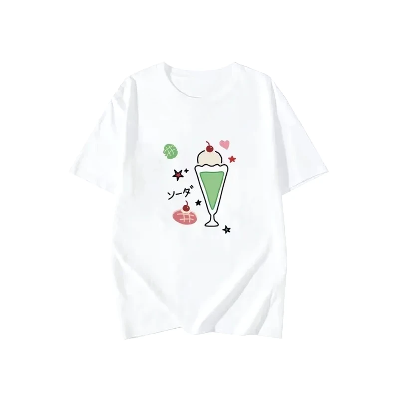 Kawaii Cream Soda Print Women's Cutecore Clothes Girly Ice Cream Dessert Graphic Top Y2k Casual Summer Daily Wear Free Shipping