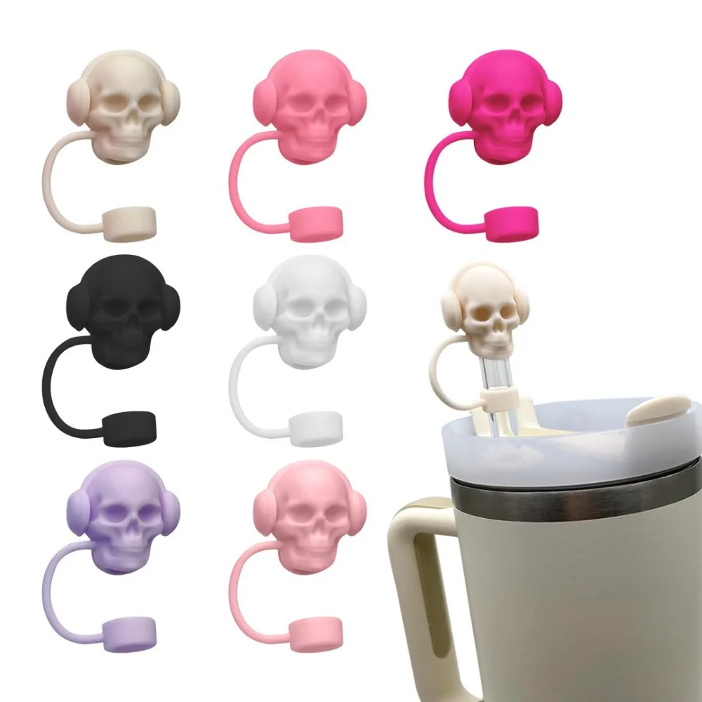 10mm Halloween Skull Straw Cap Water Cup Accessories Silicone Splash Proof Drinking Straw Cover Reusable Dustproof Straw Topper