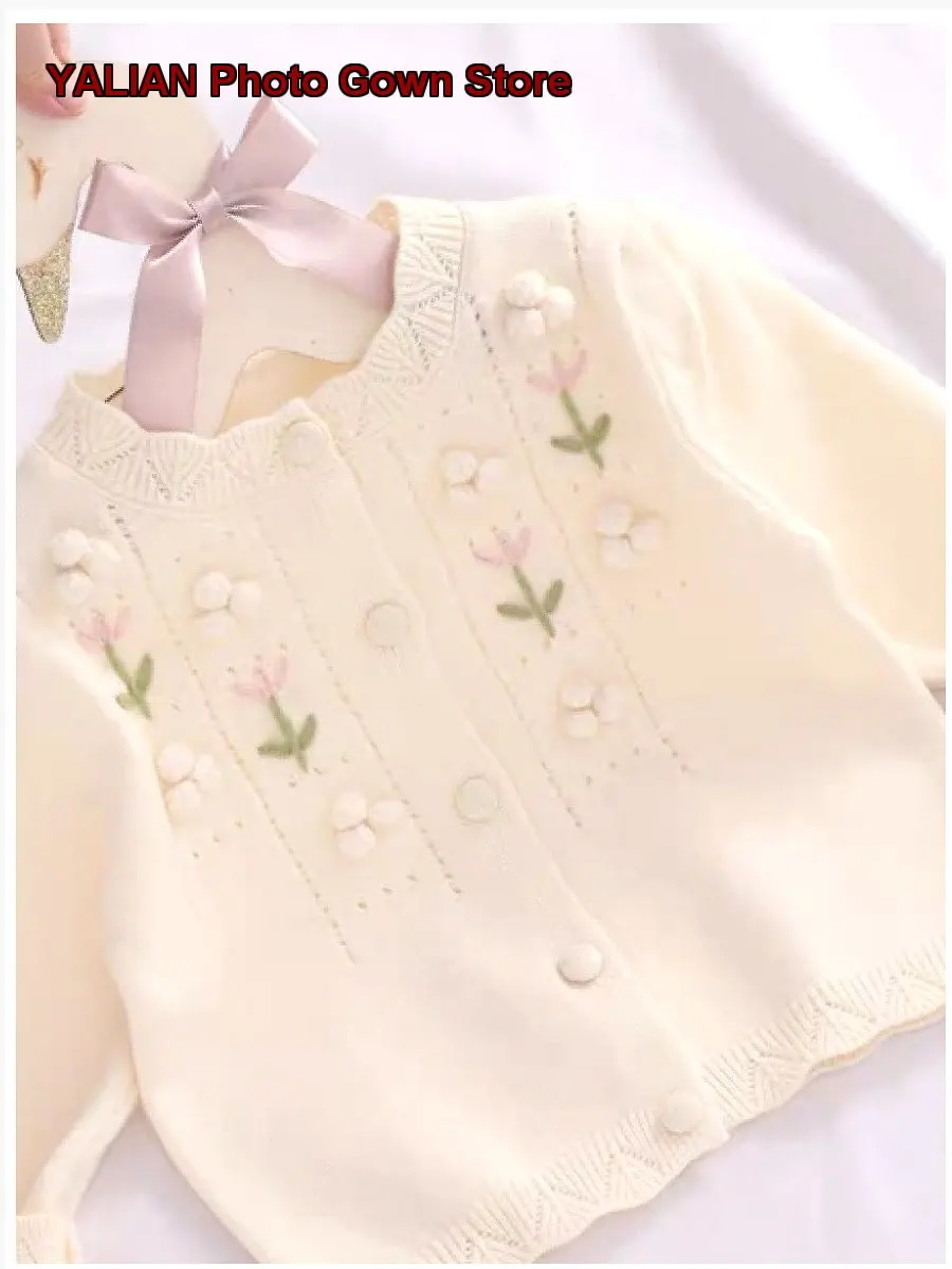 Girls Hollow Out Cardigan Three-Dimensional Flower Knit Top Infant Baby Girl Kids