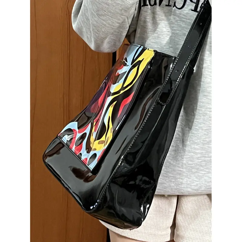 JIAERDI High Street Print Tote Bag Women Hot Girls Pu Leather Casual Crossbody Bags Purse Female Vintage Black Shoulder Bag Chic