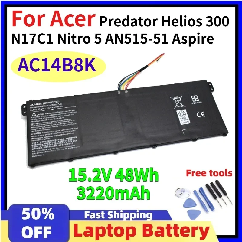 AC14B8K Laptop Batteries for Acer Nitro 5 AN515 AN515-52 AN515-53 Aspire R3-131T ES1-111 V3-111 AC14B3K AC14B7K AP14B8K AC14B18K