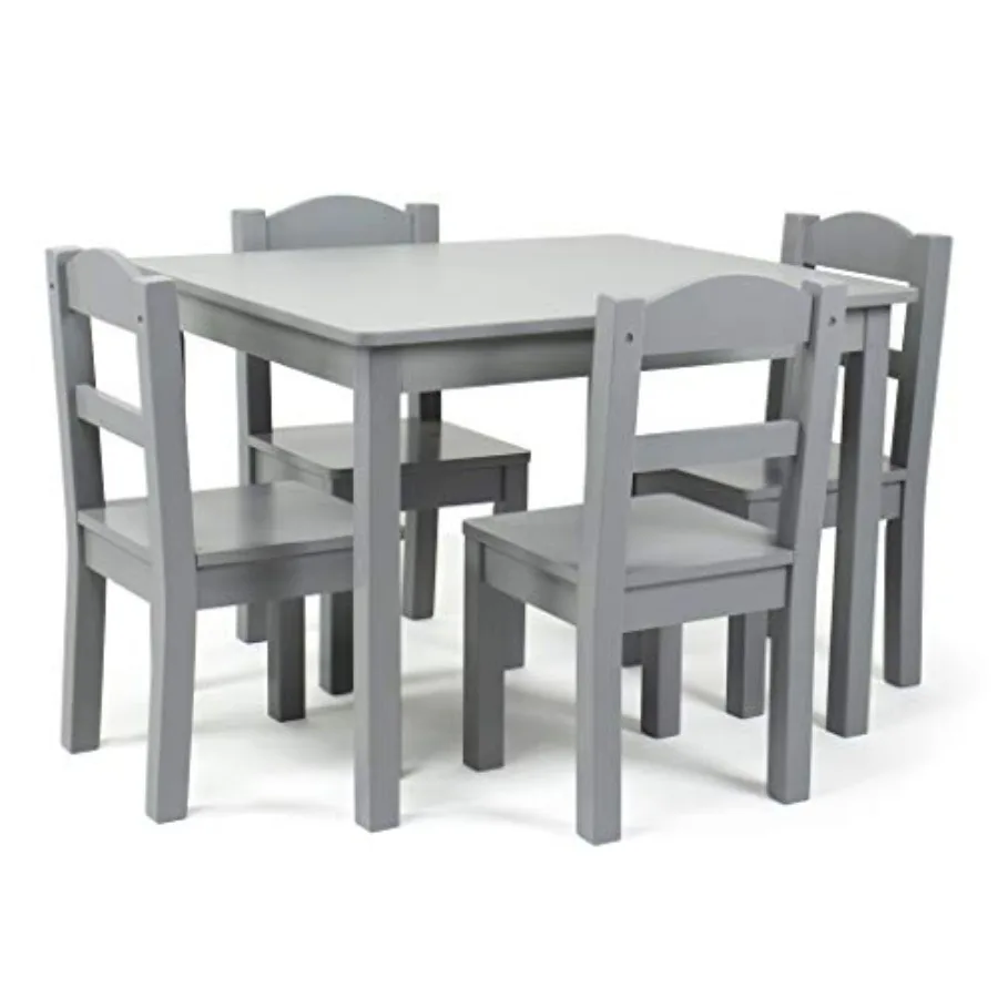 

Humble Crew Wooden Table and 4 Chairs Set Grey - Table and Chair Set for Toddlers and for Arts Crafts and Snack Time - Sturdy D
