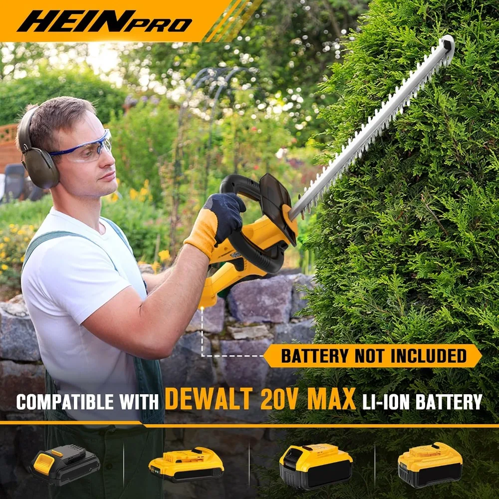 Cordless Hedge Trimmer 22-Inch, Electric Bush Trimmer for Garden, Battery Powered, Yellow (Tool Only)
